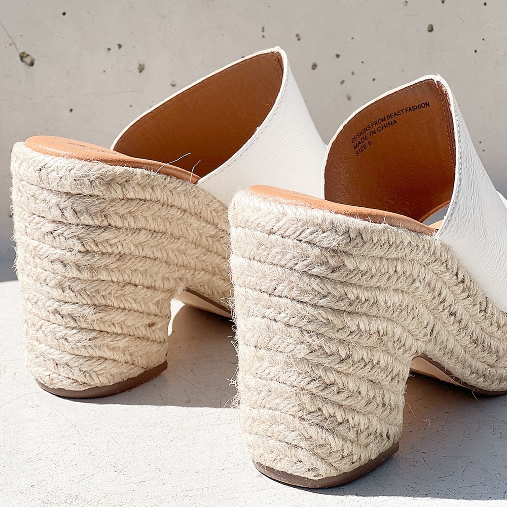 NEW White Faux Leather Espadrille Chunky
Platform Wedge Slip On Slides Sandals - Picture 11 of 14